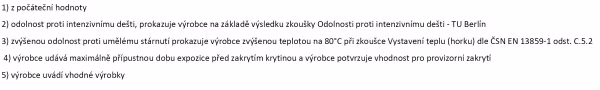 Poznámky k tabulce kvalitativní třída podstřešních fólií